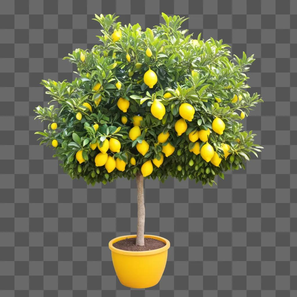 small lemon tree in a pot with many lemons