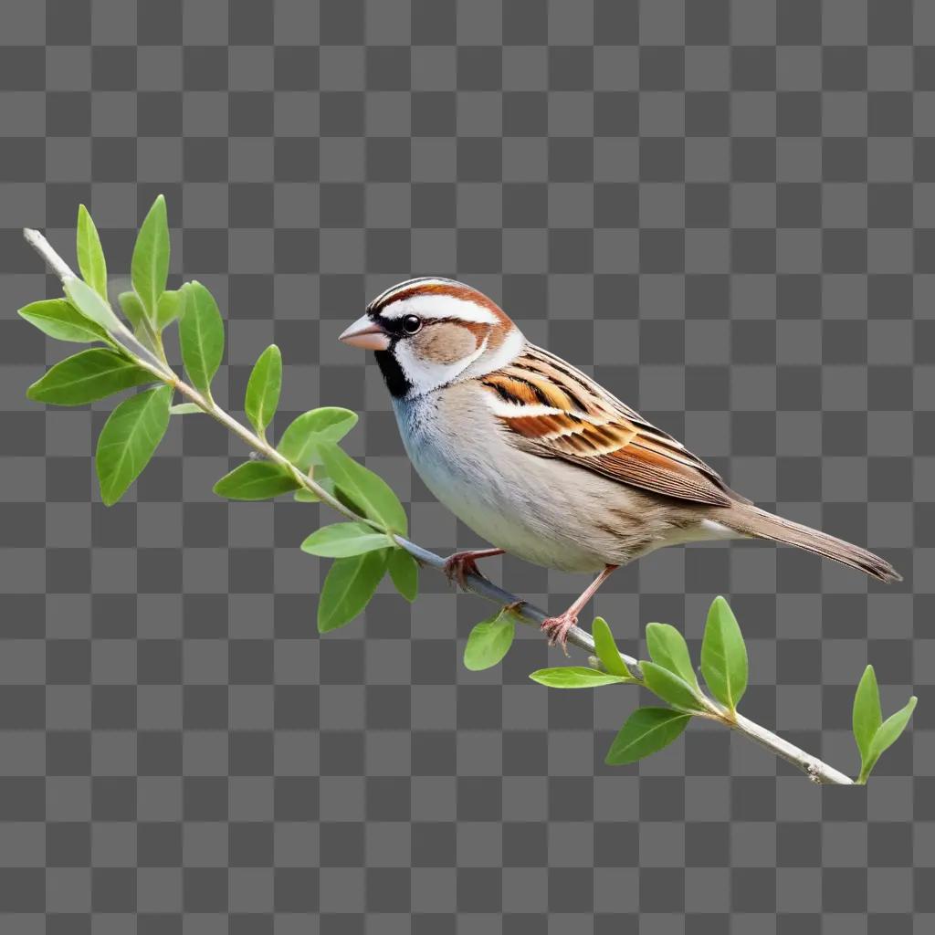 small sparrow perches on a green branch