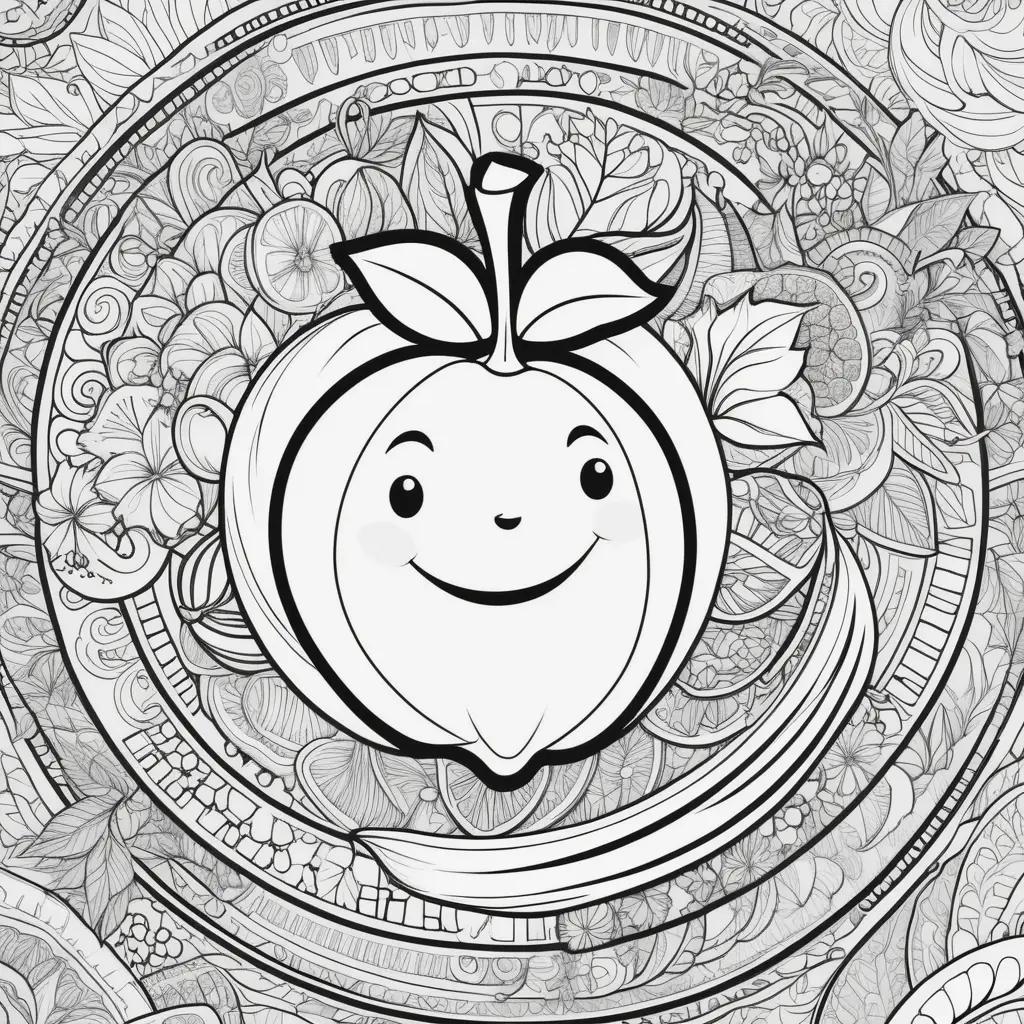 smiley fruit coloring page with a smiling face