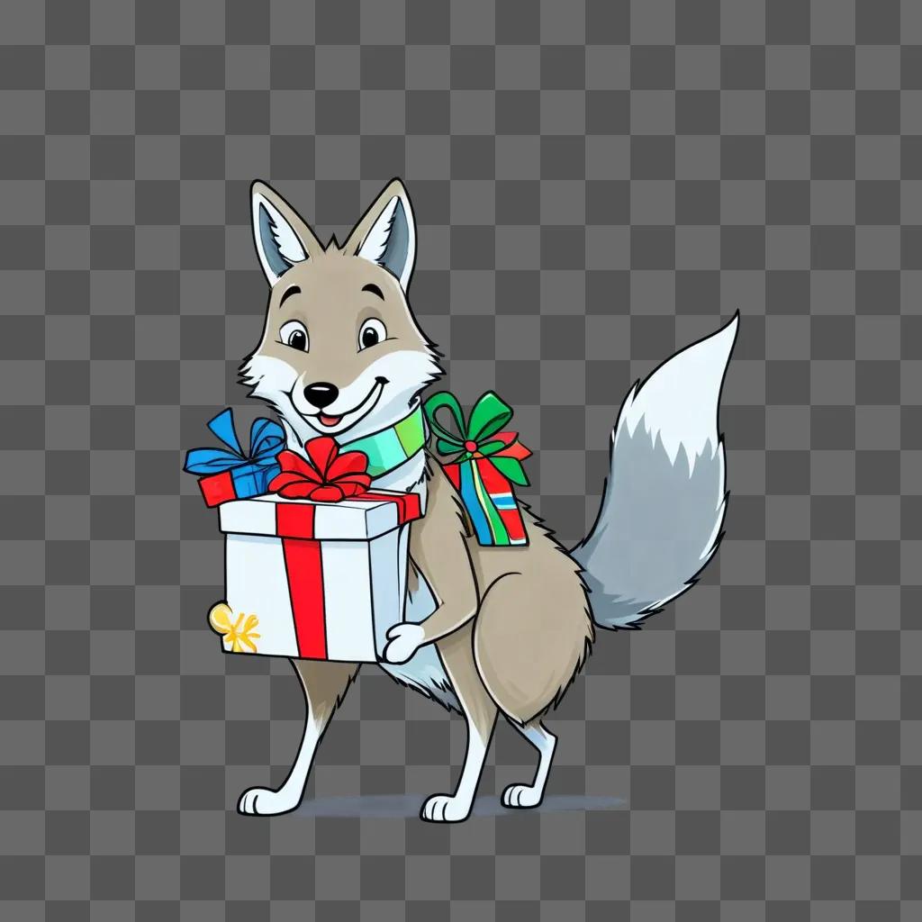 smiling, furry animal holding a gift wrapped in colorful bows