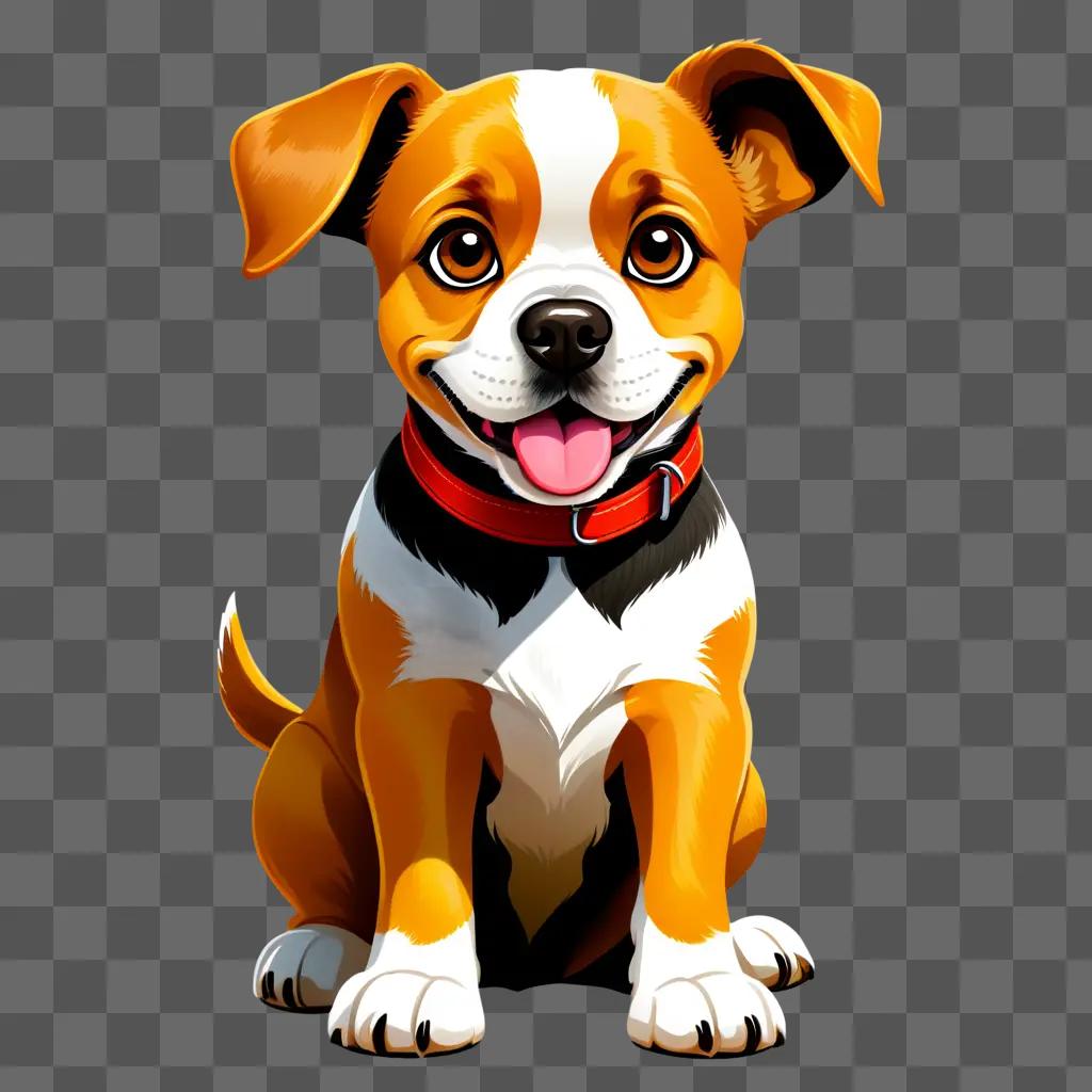 smiling cartoon dog sits on a tan background