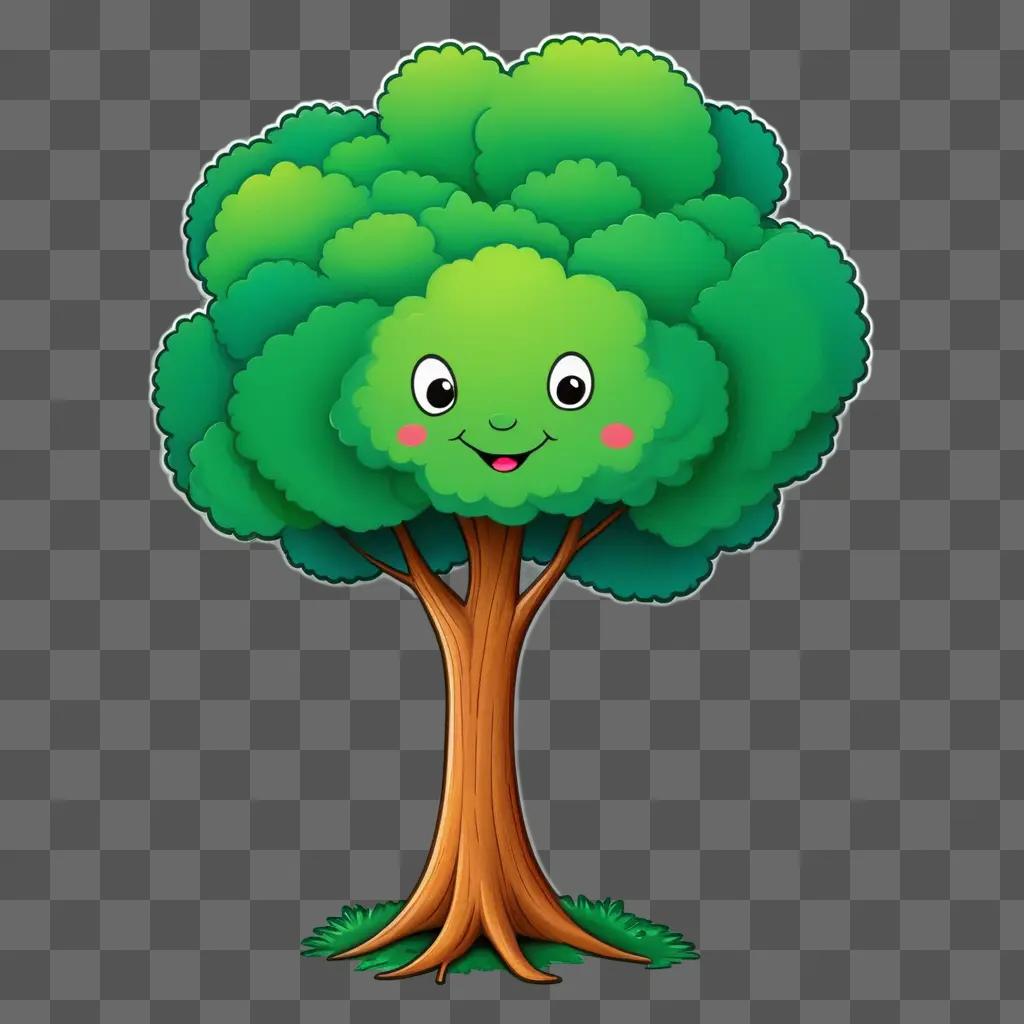 smiling cartoon tree with green leaves