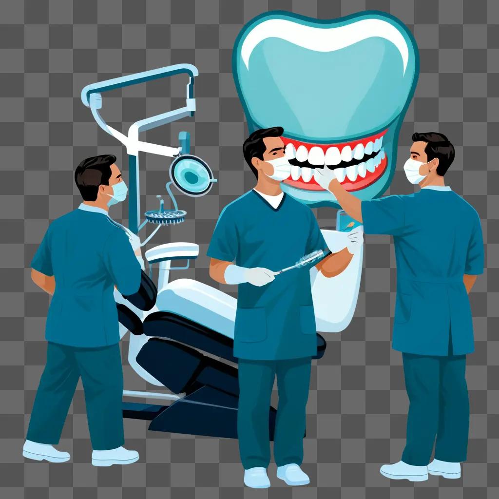 smiling dentist with a patients teeth