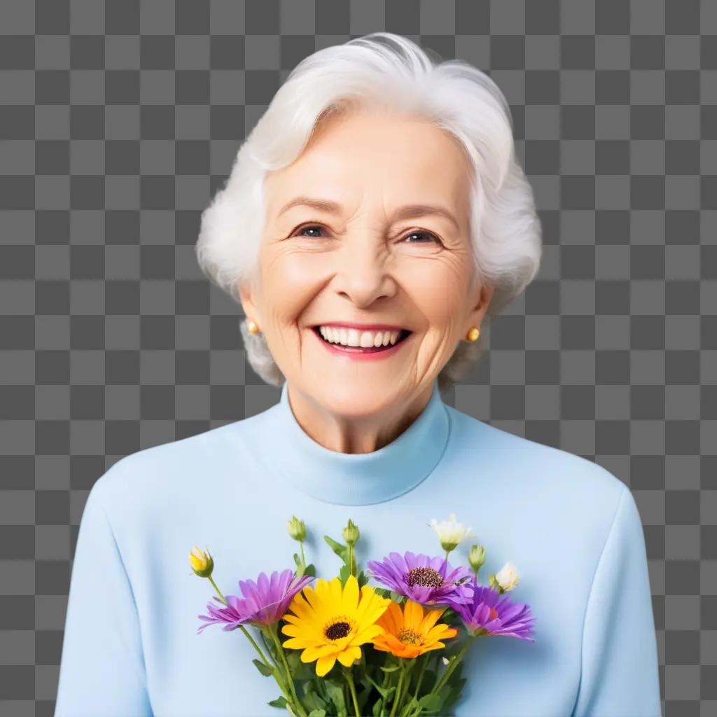 smiling elderly man with flowers in his hand