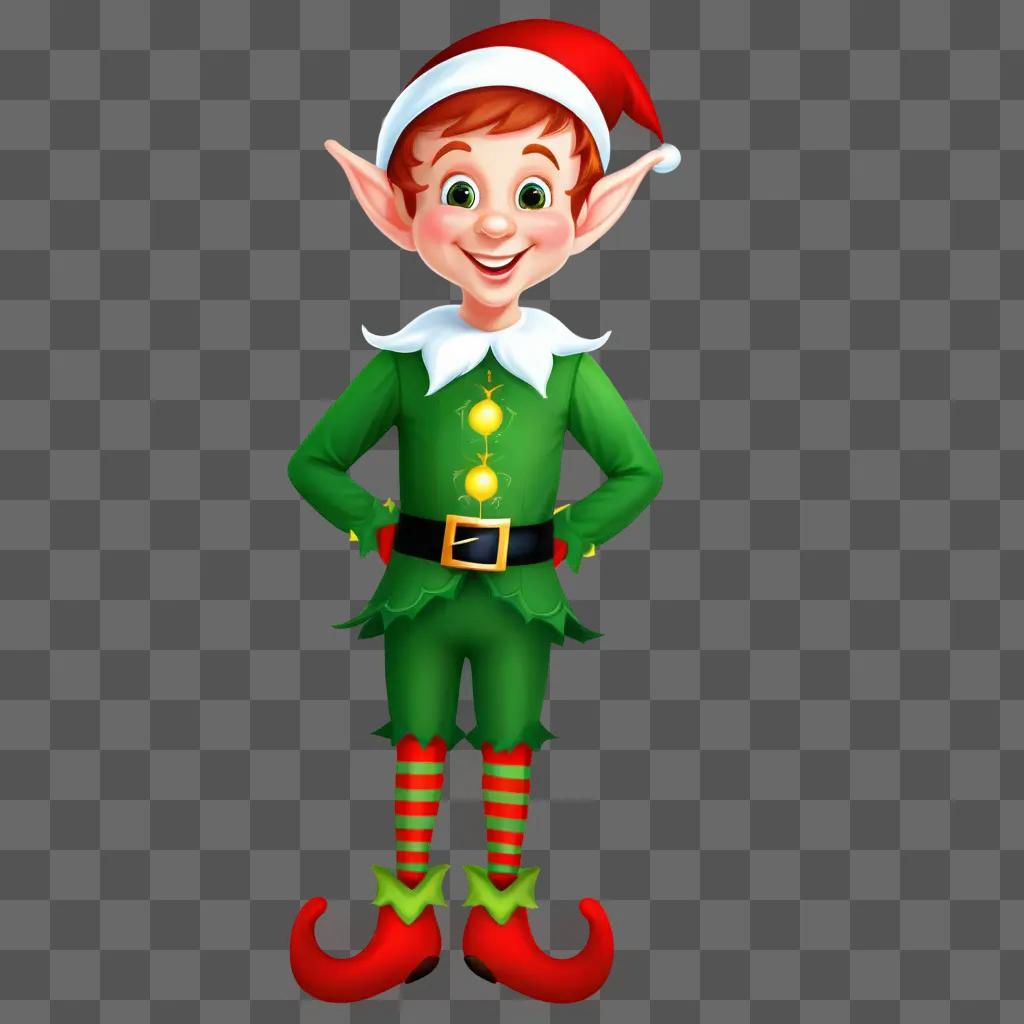 smiling elf in Christmas attire with a red hat and red boots