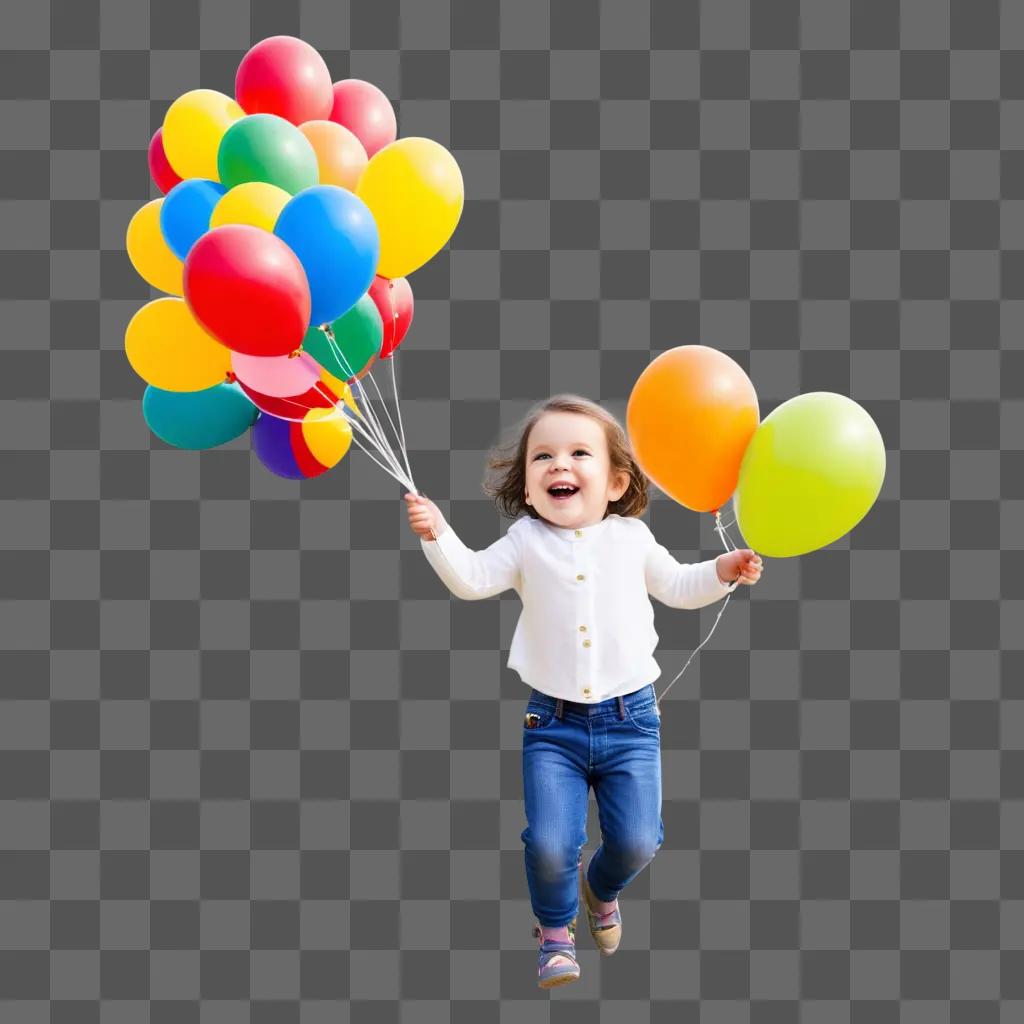 smiling girl holds colorful balloons