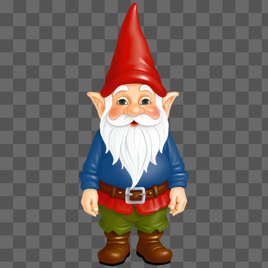 smiling gnome stands on a brown background