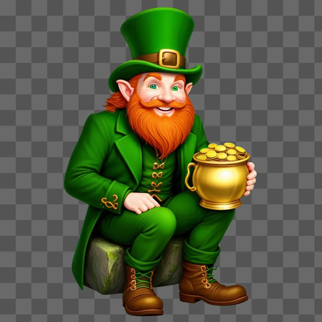 smiling leprechaun holding a golden pot of gold