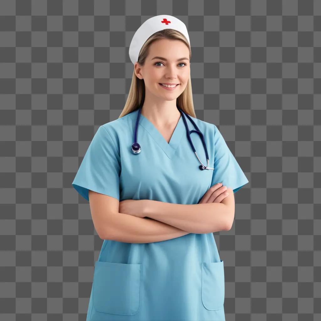 smiling nurse in a blue uniform