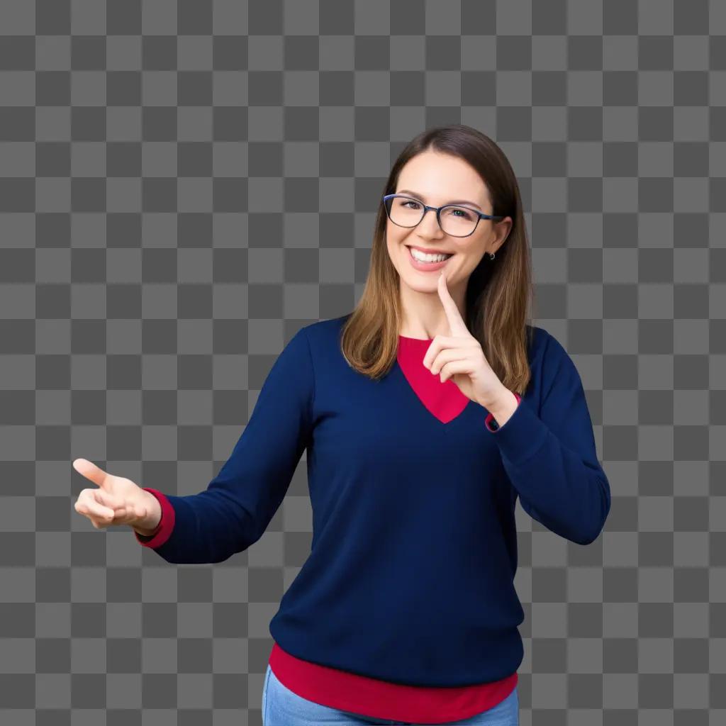 smiling online teacher gestures at the camera