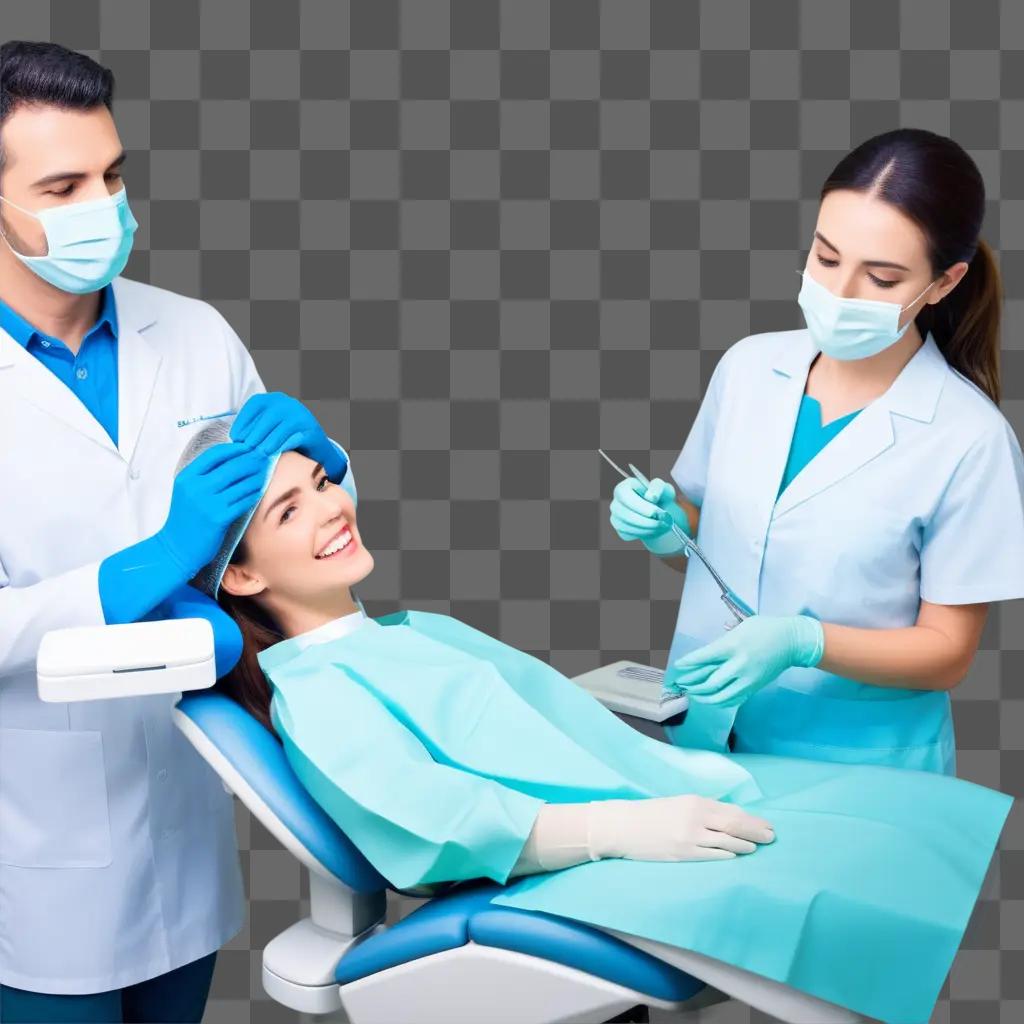 smiling patient is being attended to by a smiling dentist