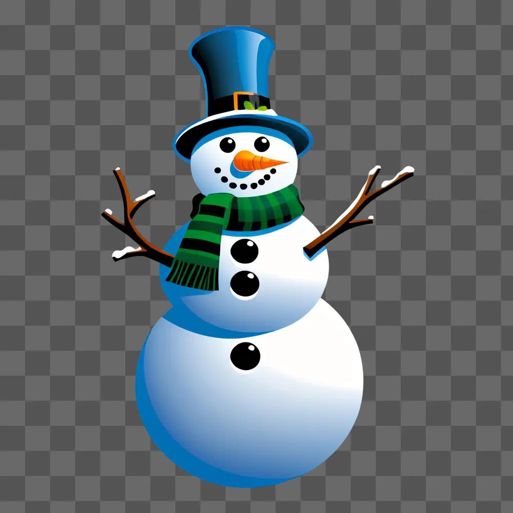 smiling snowman in a top hat and scarf