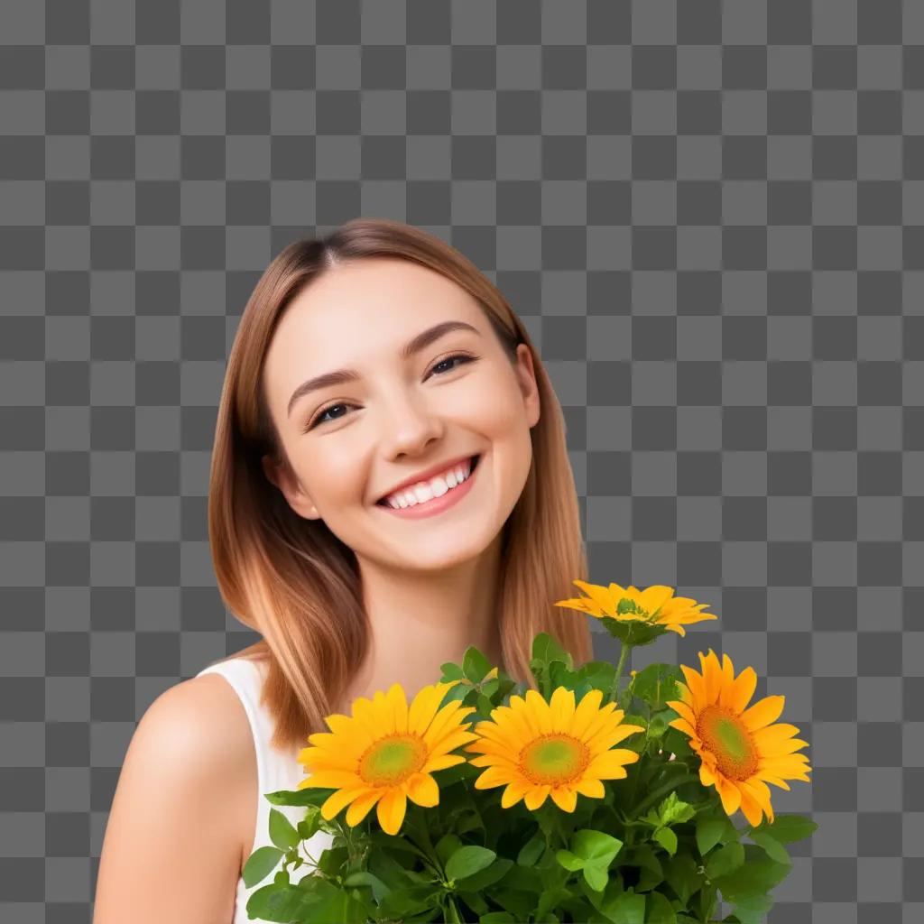 smiling woman holding a flower bouquet