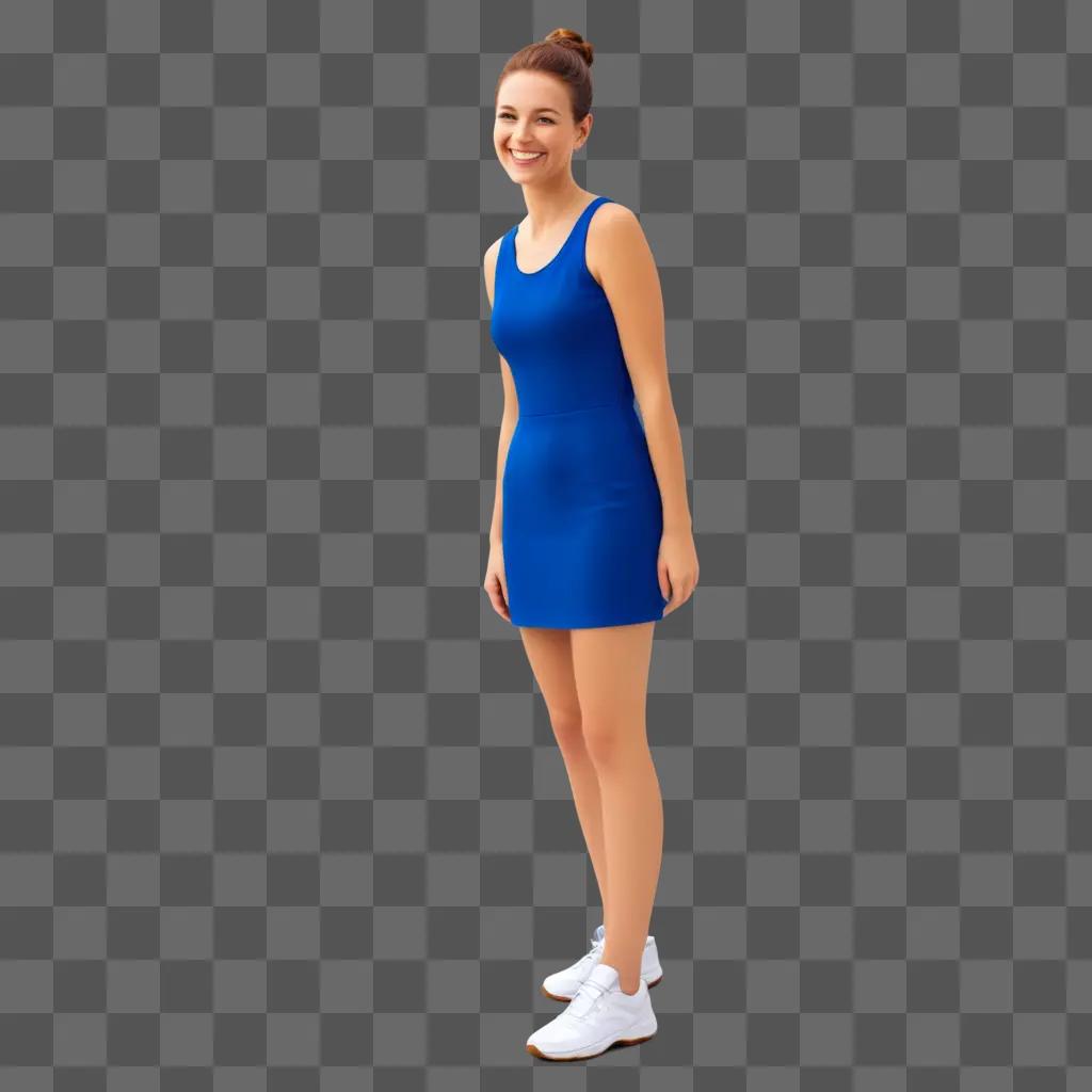 smiling woman in a blue dress