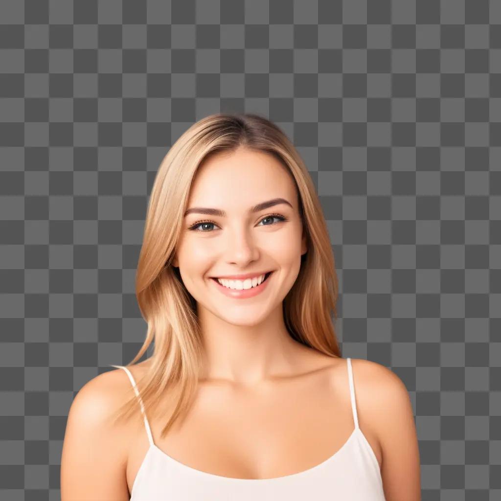 smiling woman in a white tank top