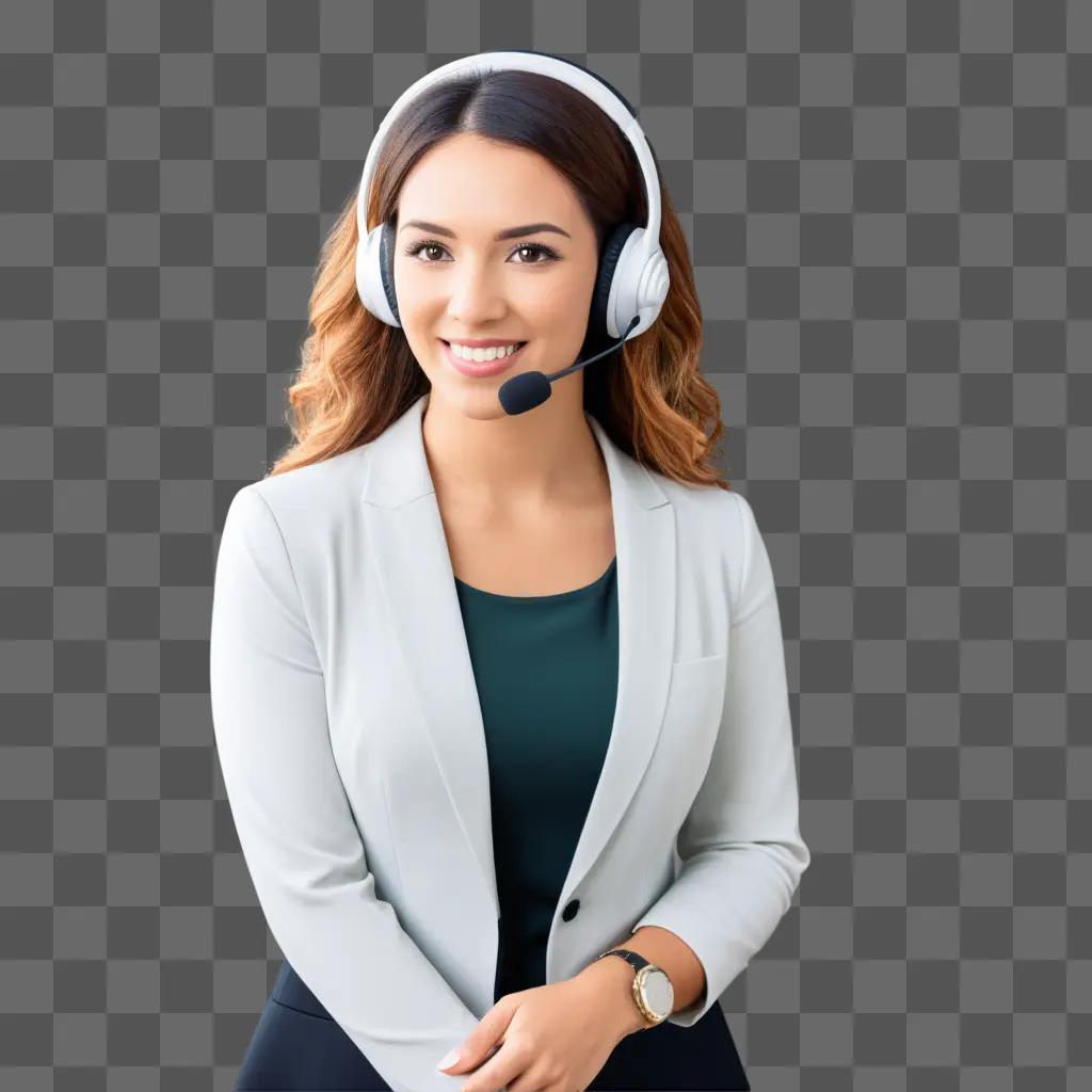 smiling woman with a headset, possibly a customer service representative