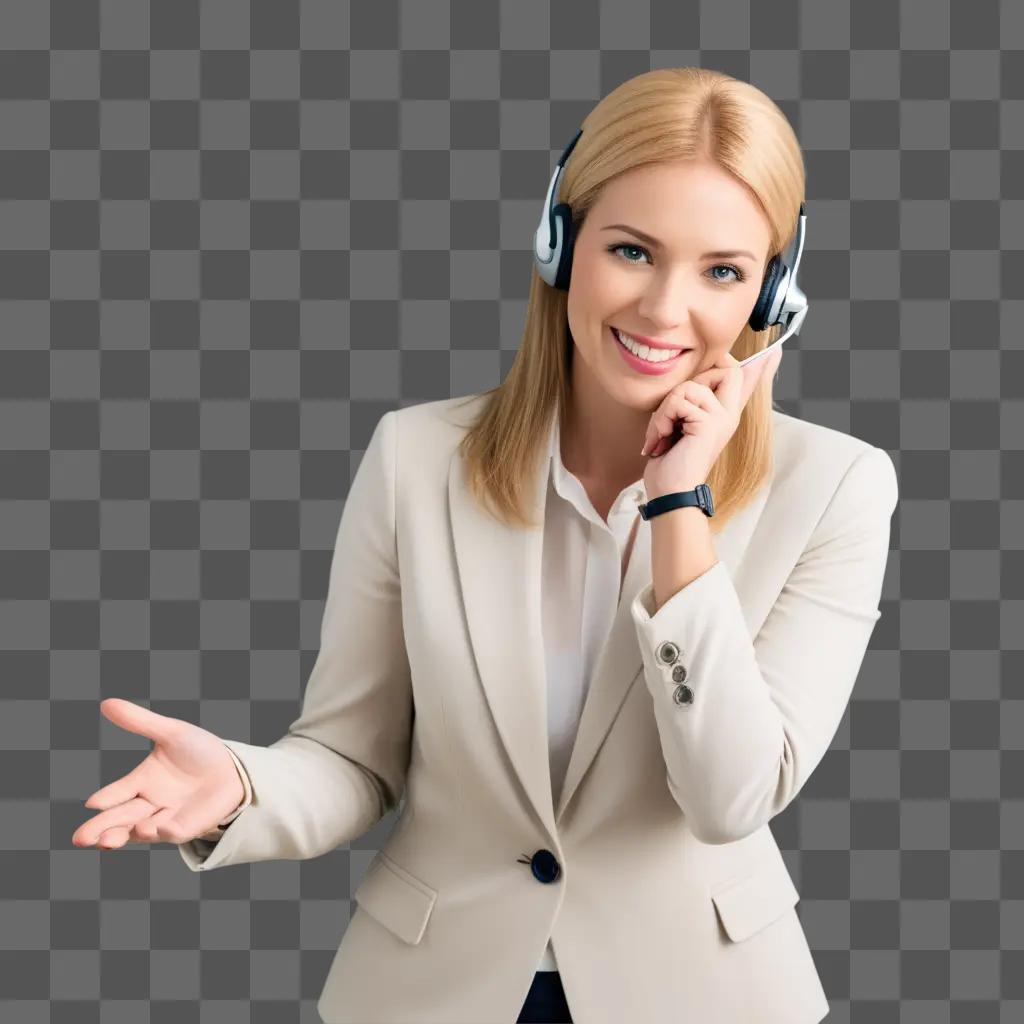 smiling woman with headphones in customer service