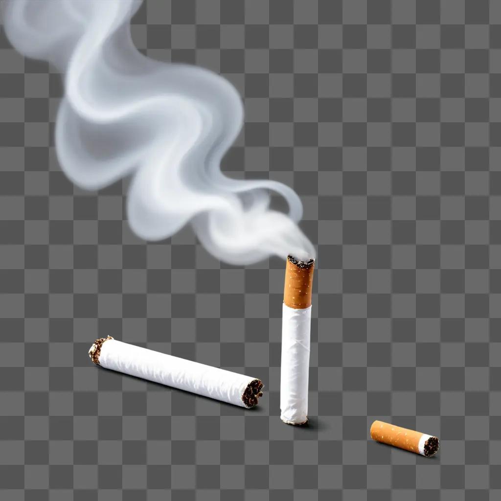 smoke-filled cigarette sits on a grey surface