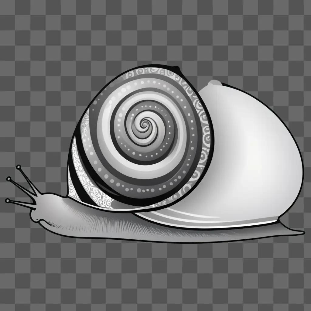 snail with swirls in a black and white clipart