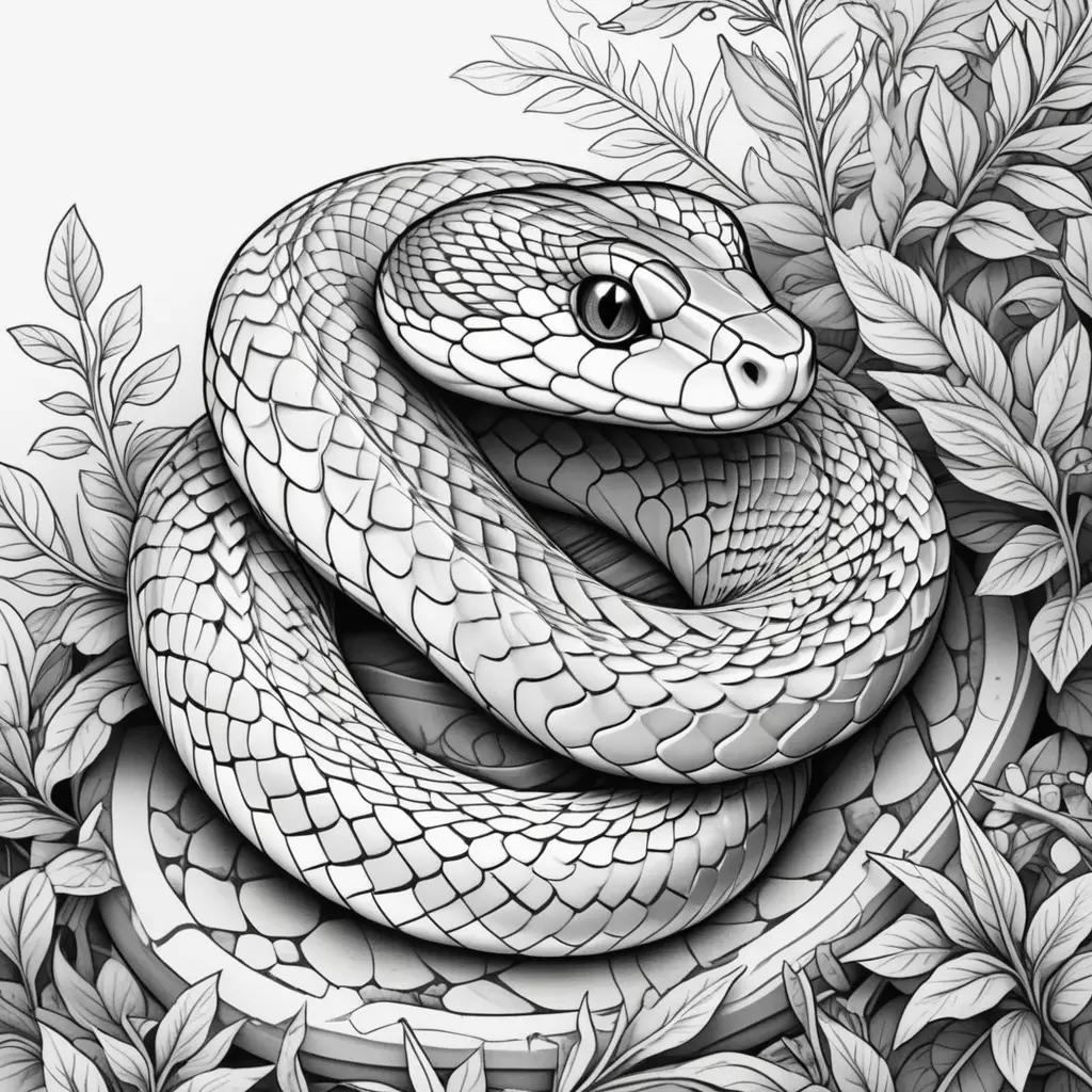 snake coloring page featuring a black and white snake