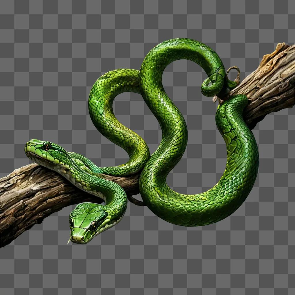 snake drawing A snake with a green coat is on a branch