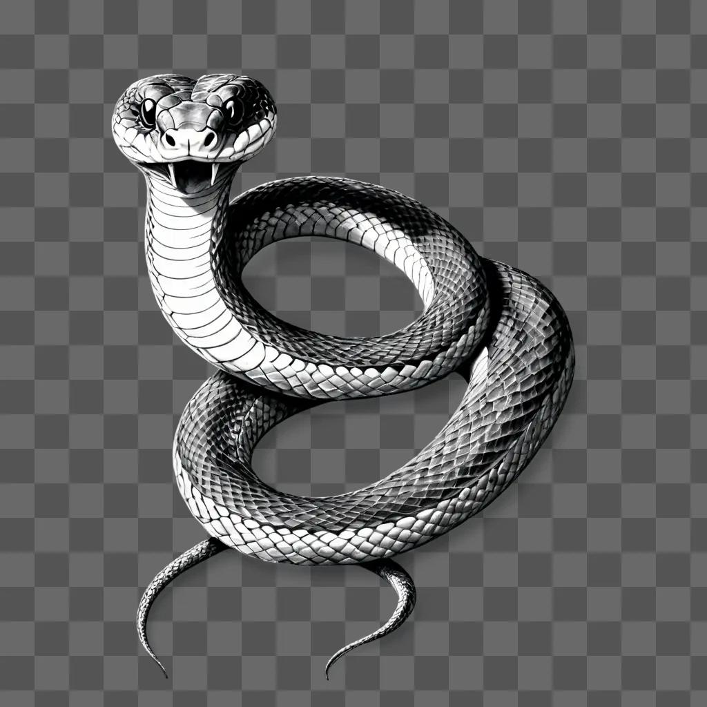 snake drawing for kids A black and white snake with open mouth