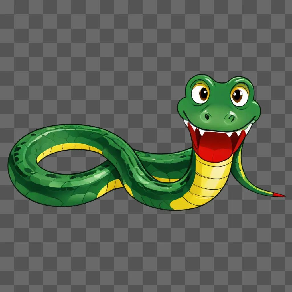 snake drawing for kids A cartoon snake with a red tongue and green scales