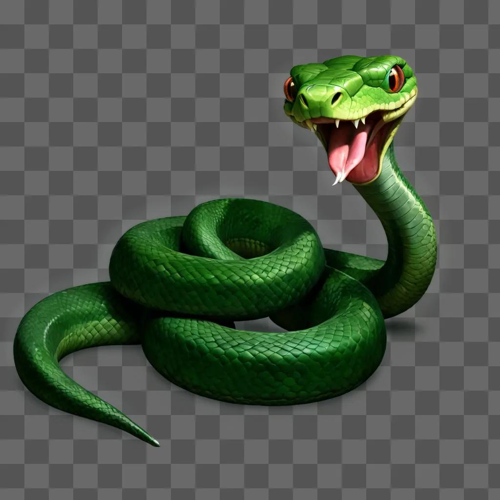 snake drawing for kids A green snake with a red mouth and red eyes