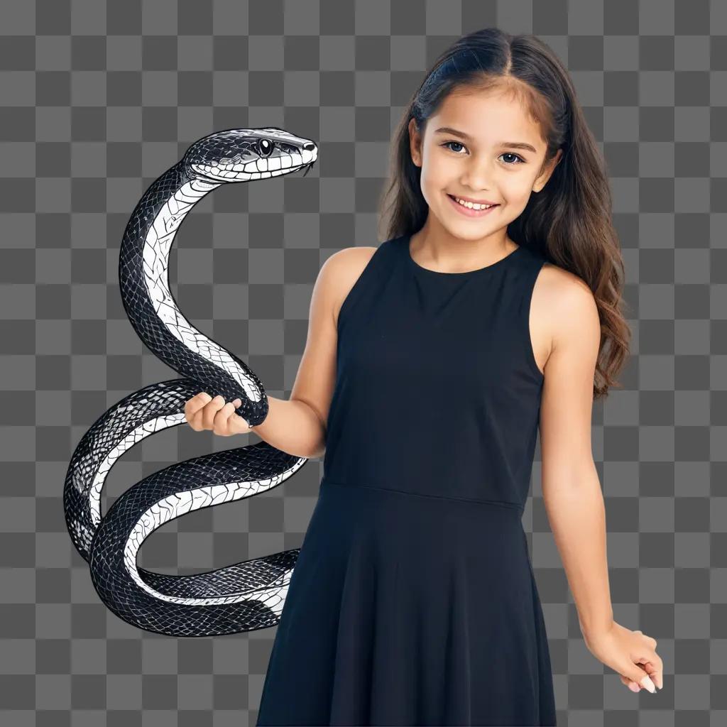 snake drawing for kids A young girl poses with a snake illustration