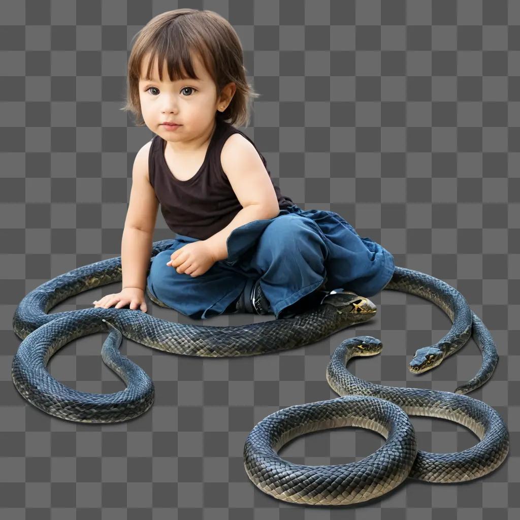 snake drawing for kids A young girl sits on a snake