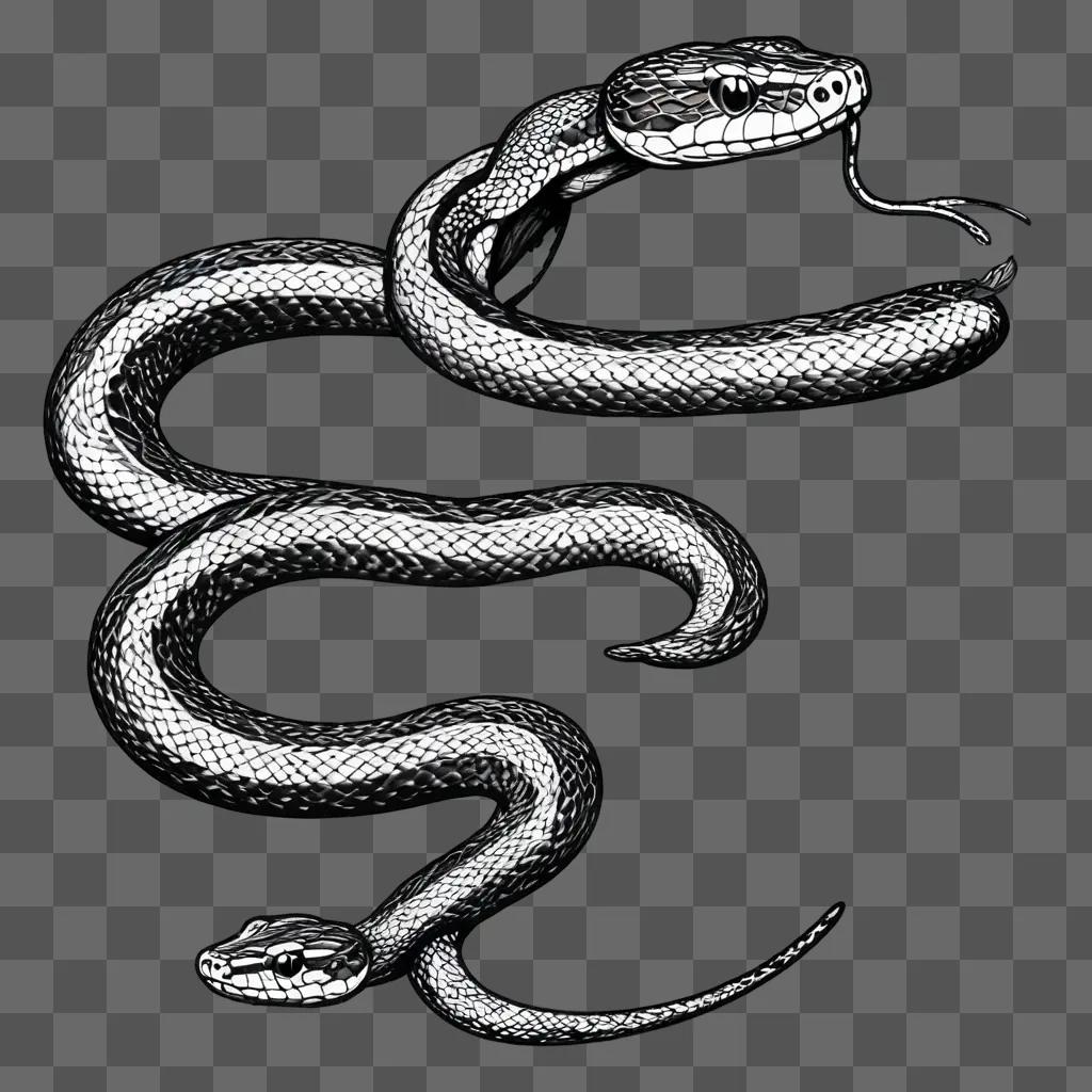 snake drawing outline Black and white snake drawing on gray background