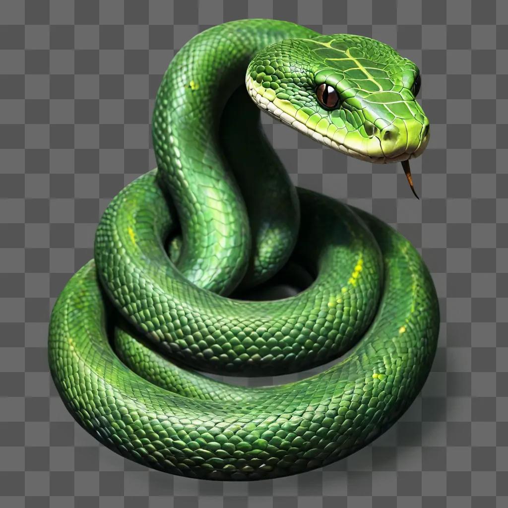 snake drawing realistic A green snake with a yellow stripe around its neck