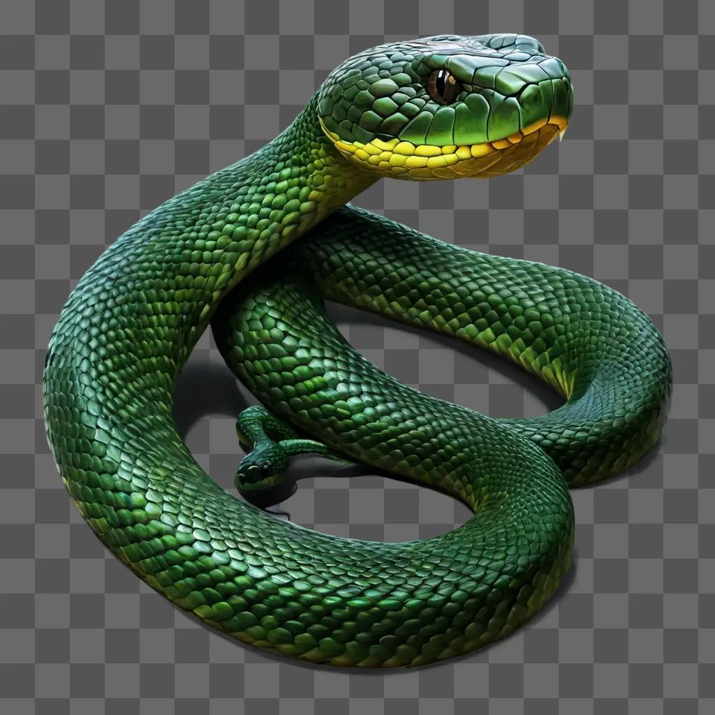 snake drawing realistic A green snake with yellow eyes