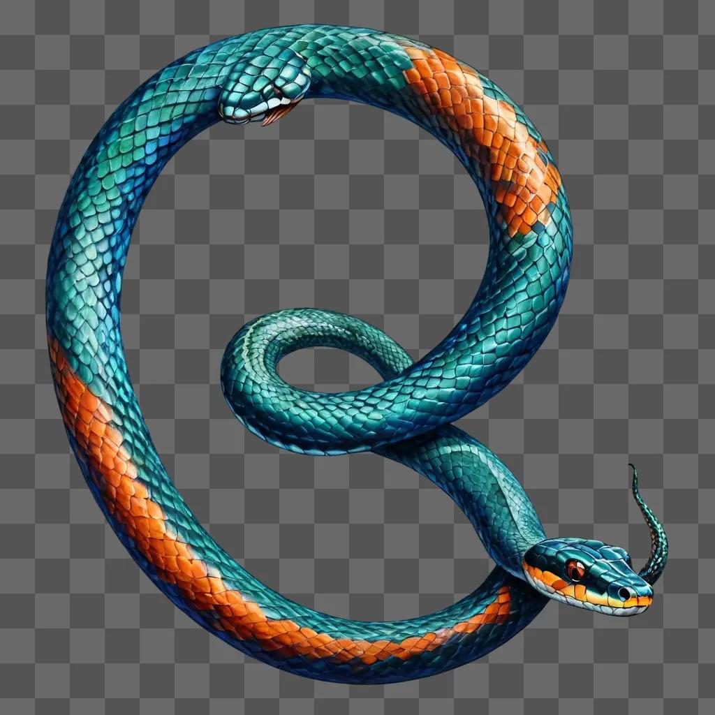 snake drawing realistic A snake with blue and orange scales