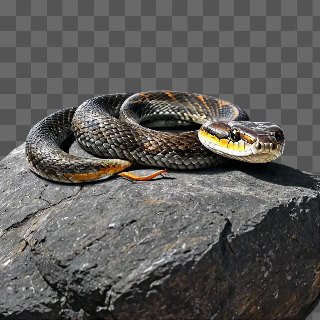 snake drawing realistic A snake with orange stripe wraps itself around a rock