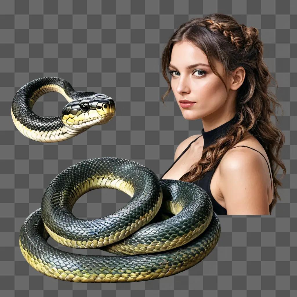 snake drawing realistic A woman posing with a snake in her hand