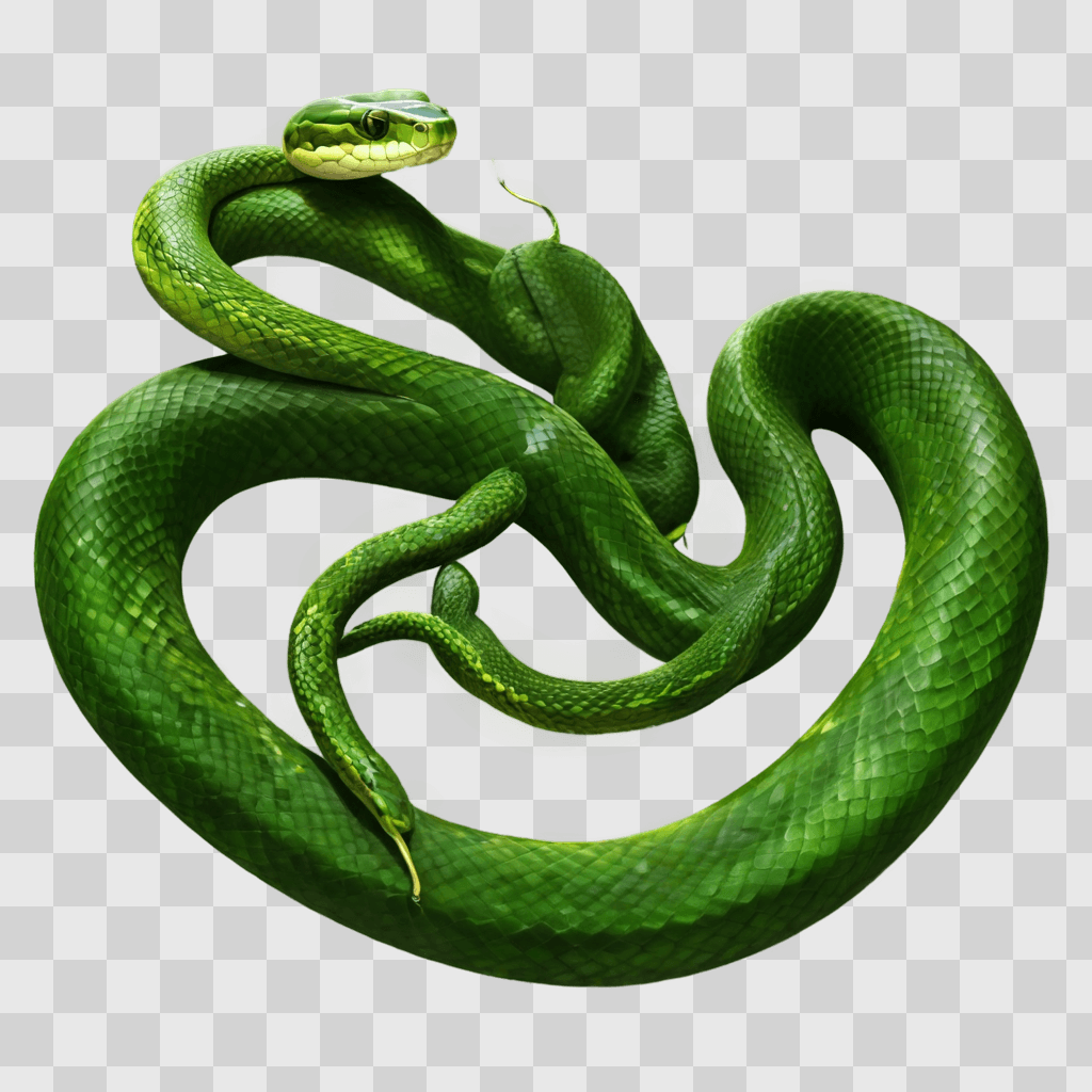 snake drawing realistic Green snake coiled in a circle on a green background