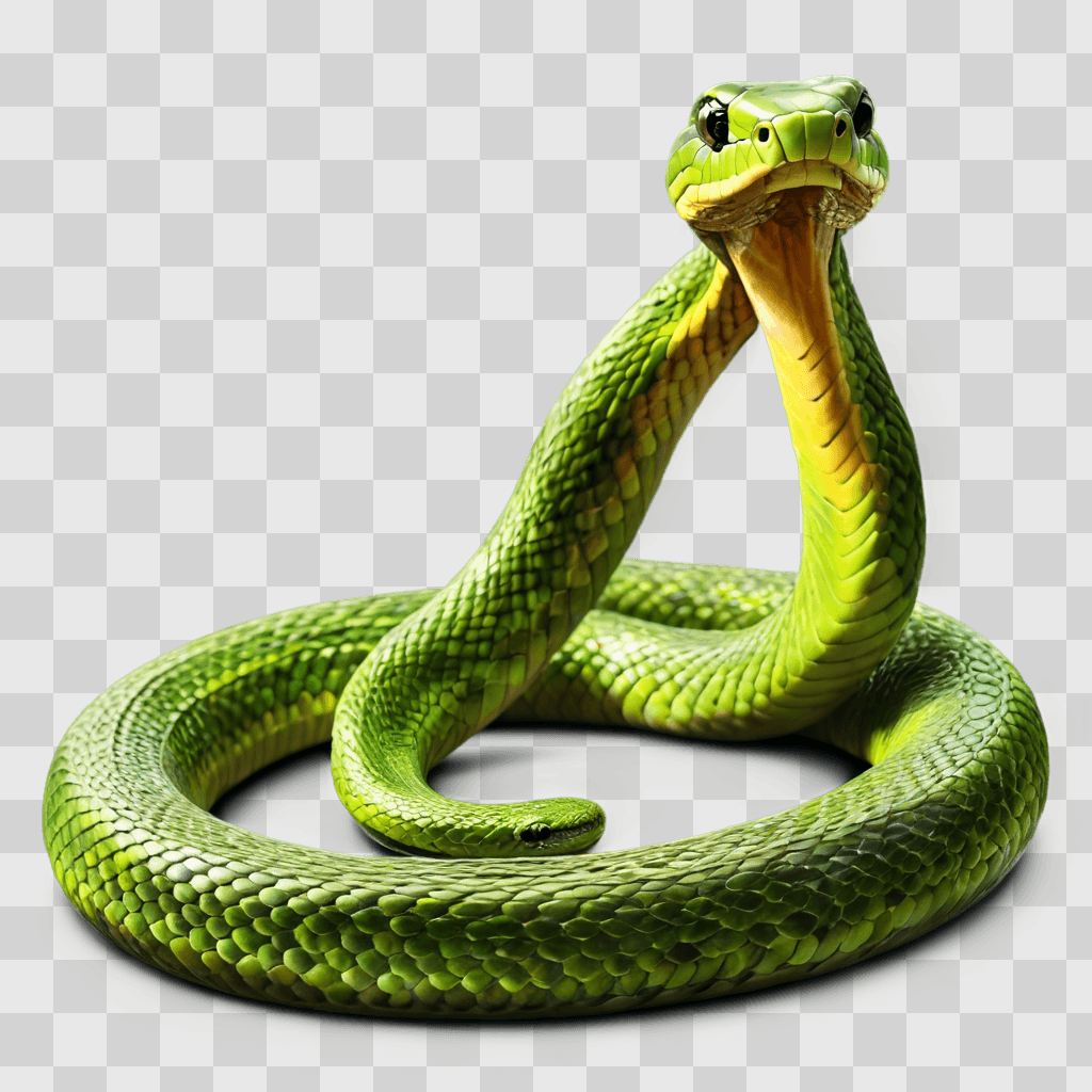 snake drawing realistic Green snake with open mouth on a green background