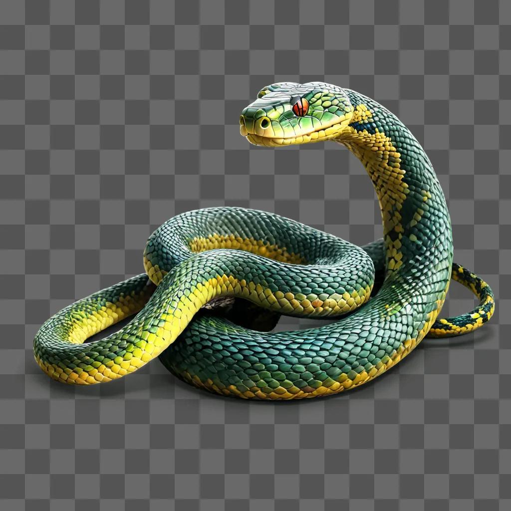 snake drawing with colour A green and yellow snake on a dark background