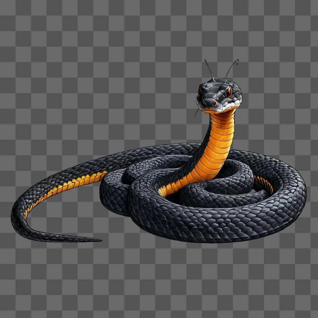 snake drawing with colour A snake with black and yellow coloring on a dark background