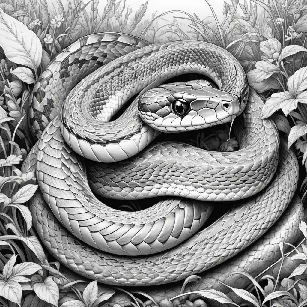 snake with black and white coloring in a grassy area