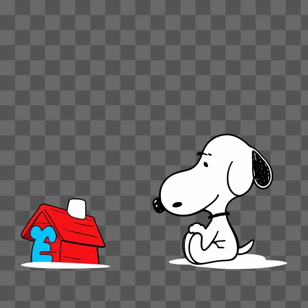 snoopy cartoon dog sitting next to a house