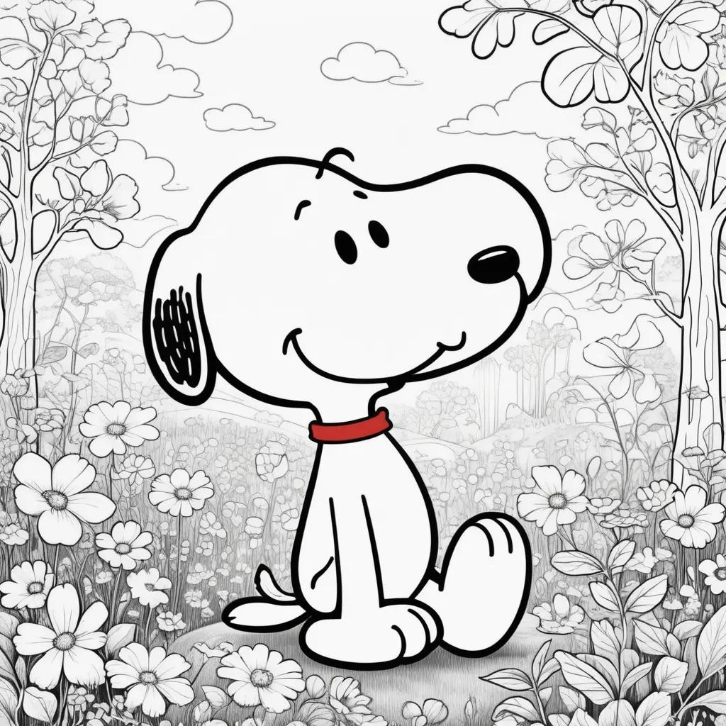 snoopy coloring page with a dog in the middle