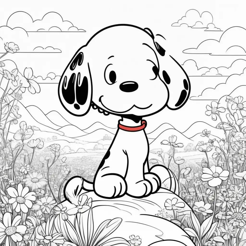 snoopy coloring page with a dog sitting on a rock