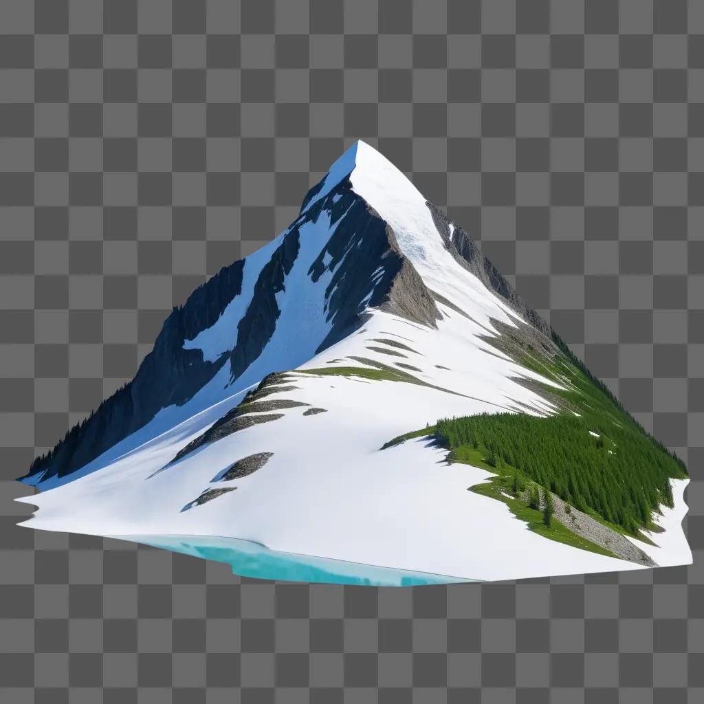 snow free mountain with green trees