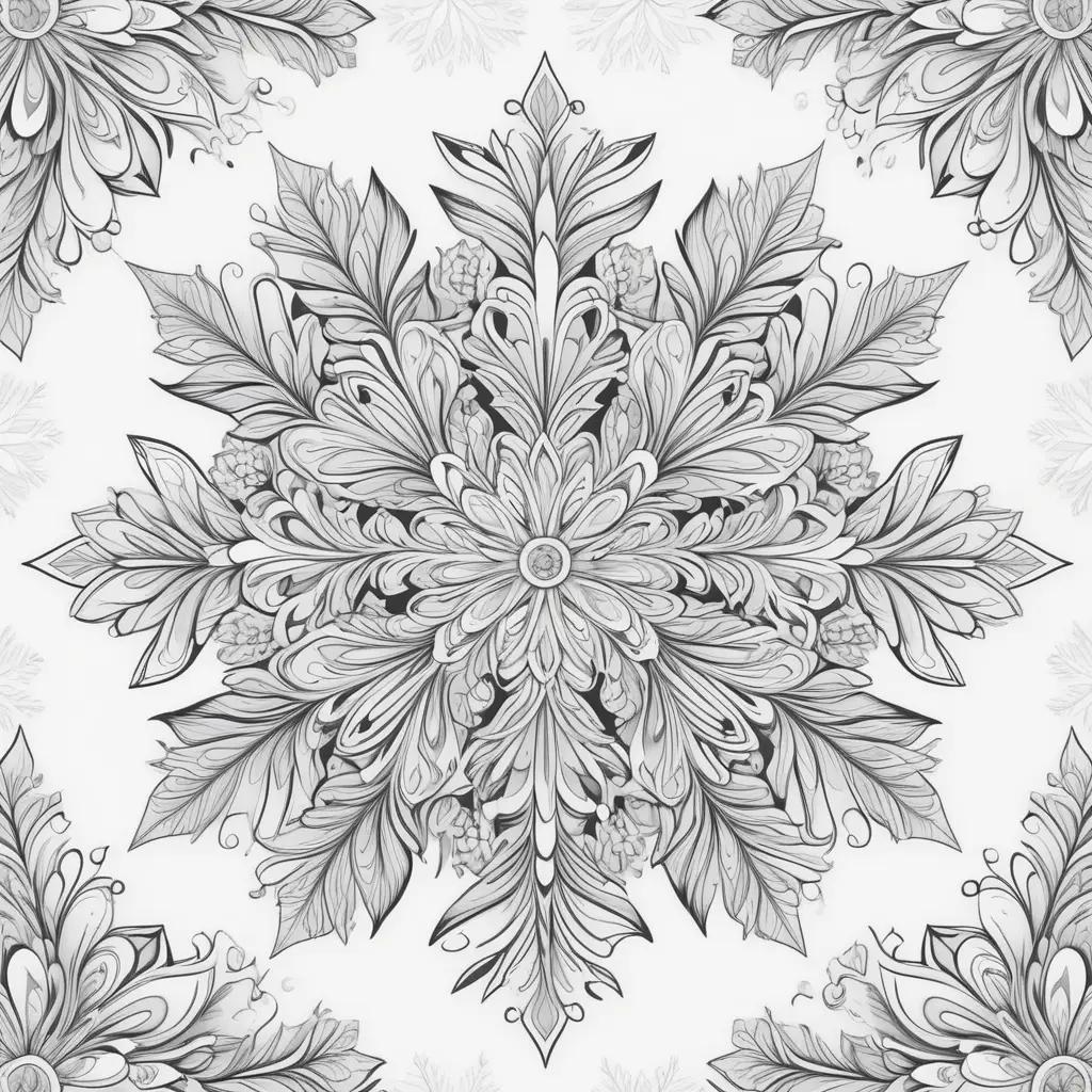 snowflake coloring page with intricate lines and patterns