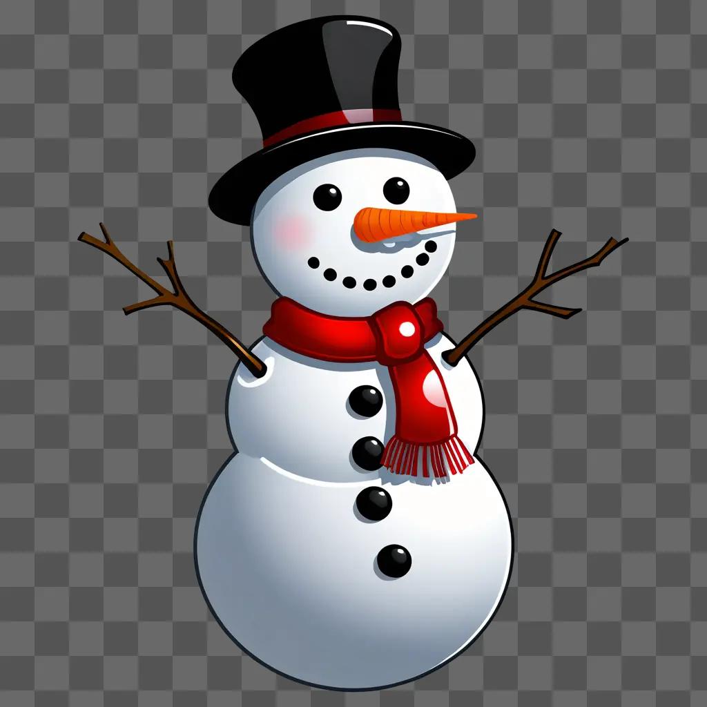 snowman in a black top hat and scarf