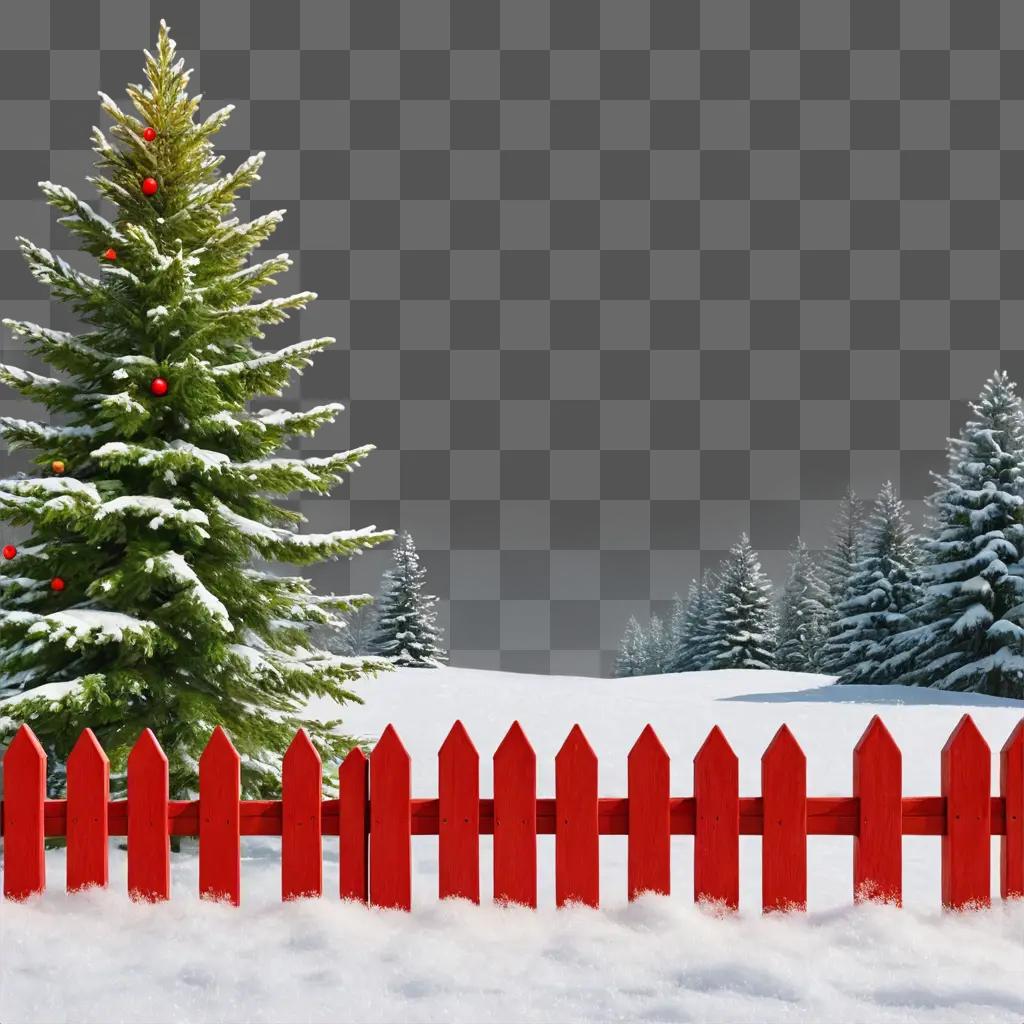 snowy christmas background Christmas trees and fence in snowy landscape