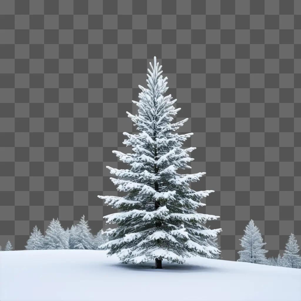 snowy evergreen stands tall against a cloudy sky