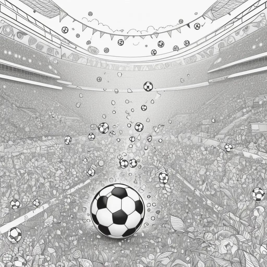 soccer ball coloring page in a stadium